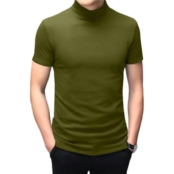 Men's Fashion Mock Turtleneck T-Shirts Long Sleeve Pullover Sweater Basic - Picture 1 of 5